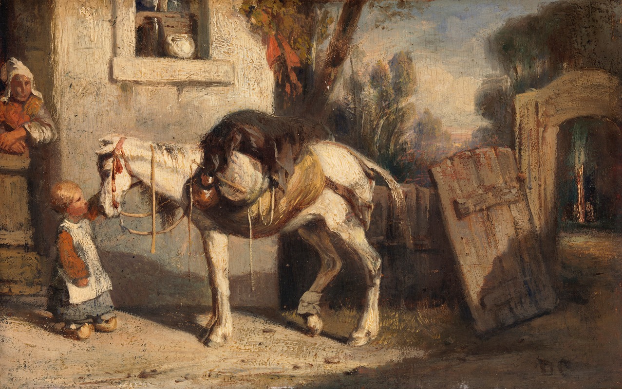 Alexandre-Gabriel Decamps - A Horse with Child Holding Reins