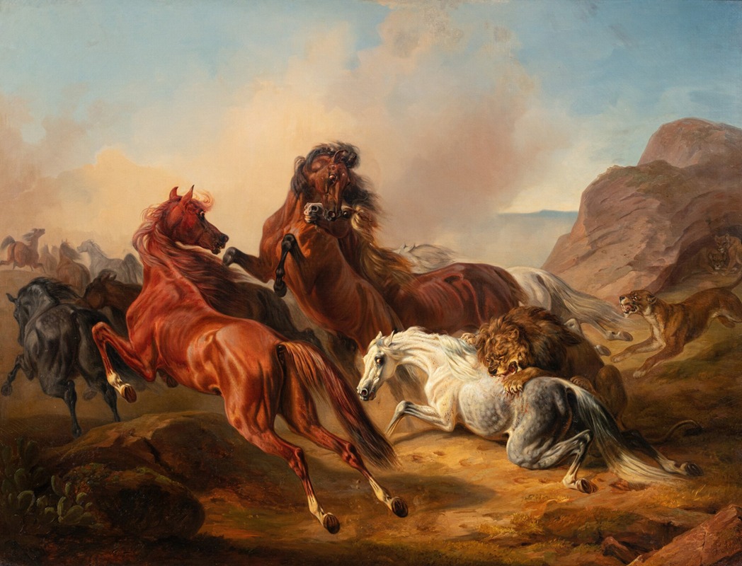 Franz Adam - Horses attacked by lions