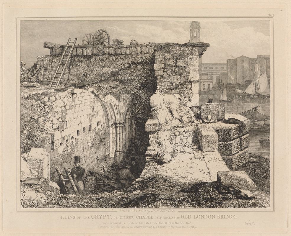 Edward William Cooke - Ruins of the Crypt of St. Thomas on Old London Bridge