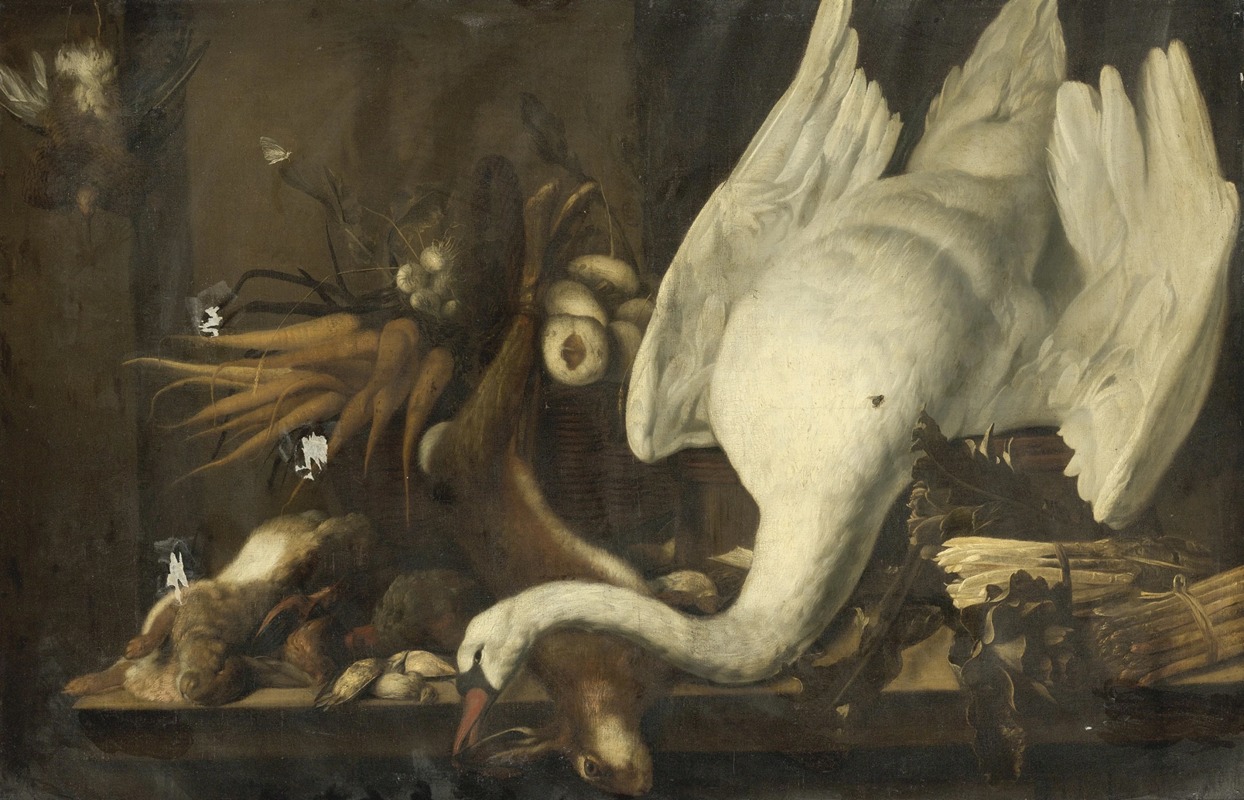Elias Vonck - Still life with a Swan, Asparagus, Game and Vegetables