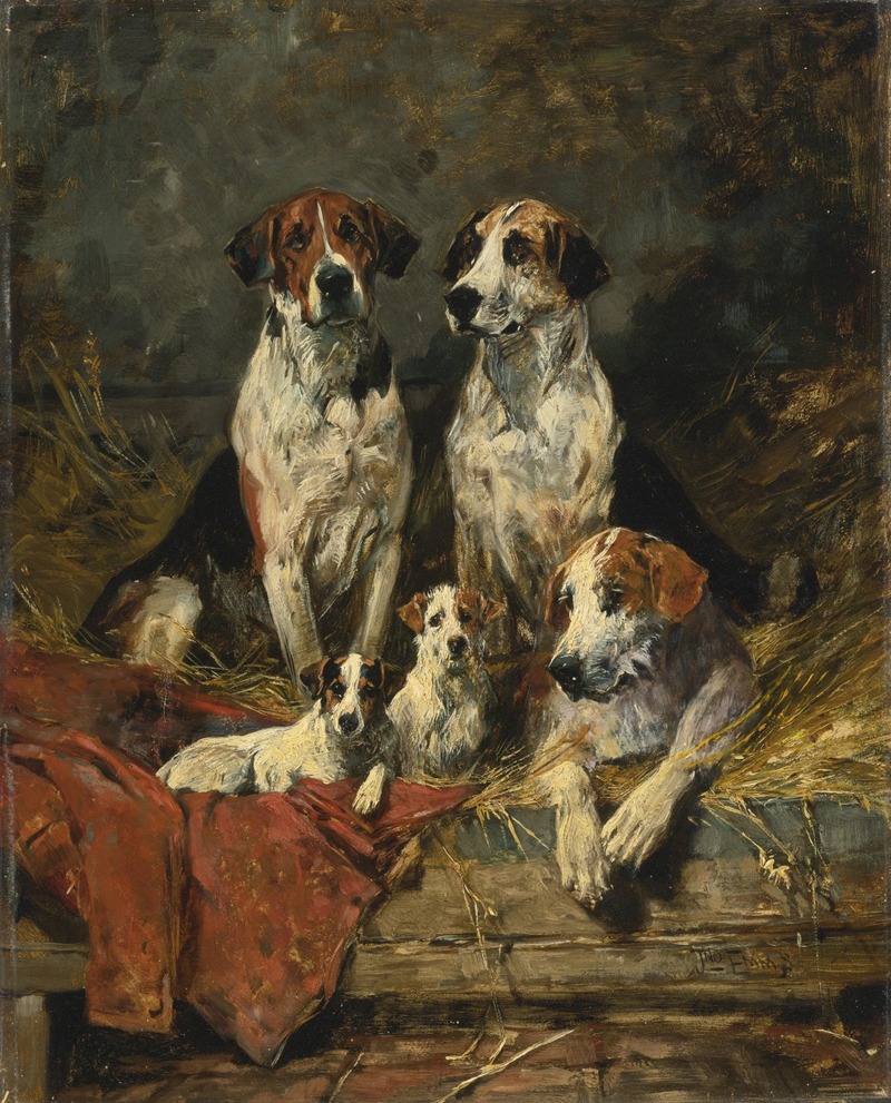 John Emms - Four Foxhounds and a Terrier