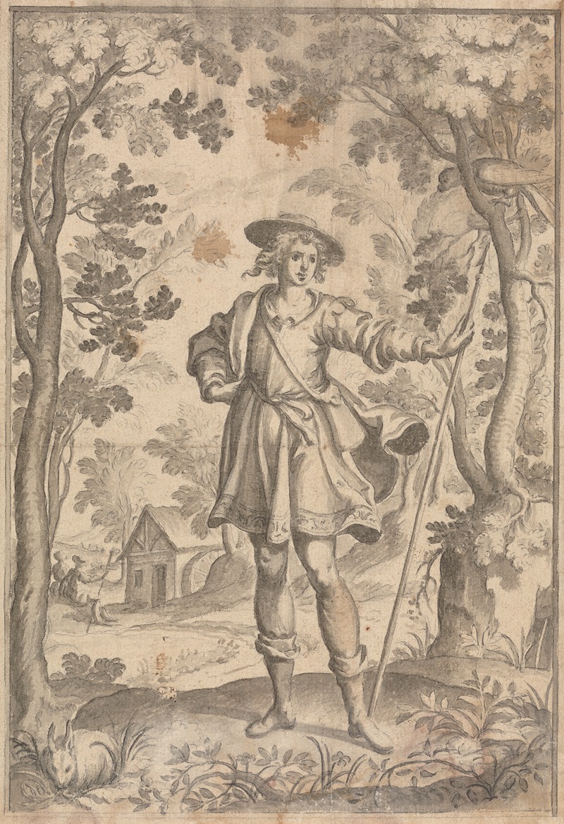 Francis Cleyn - A Hunter Holding a Spear in a Woodland Setting