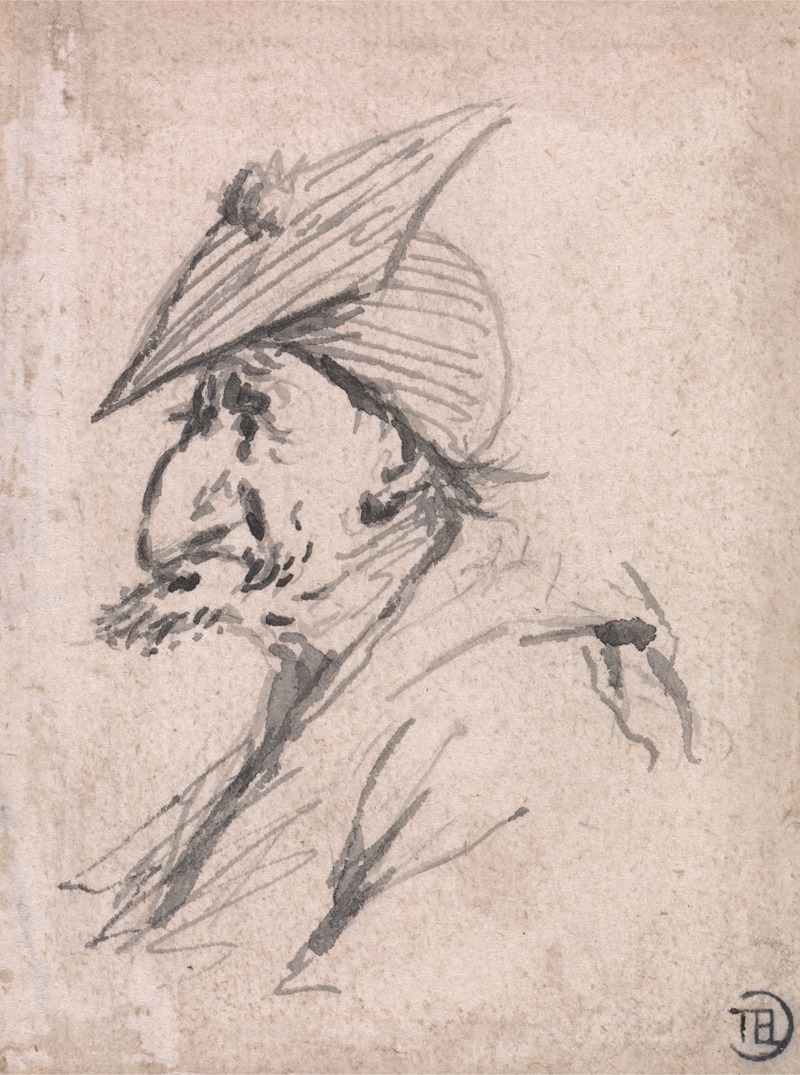 Francis Le Piper - Caricature of a Man Wearing Mortarboard