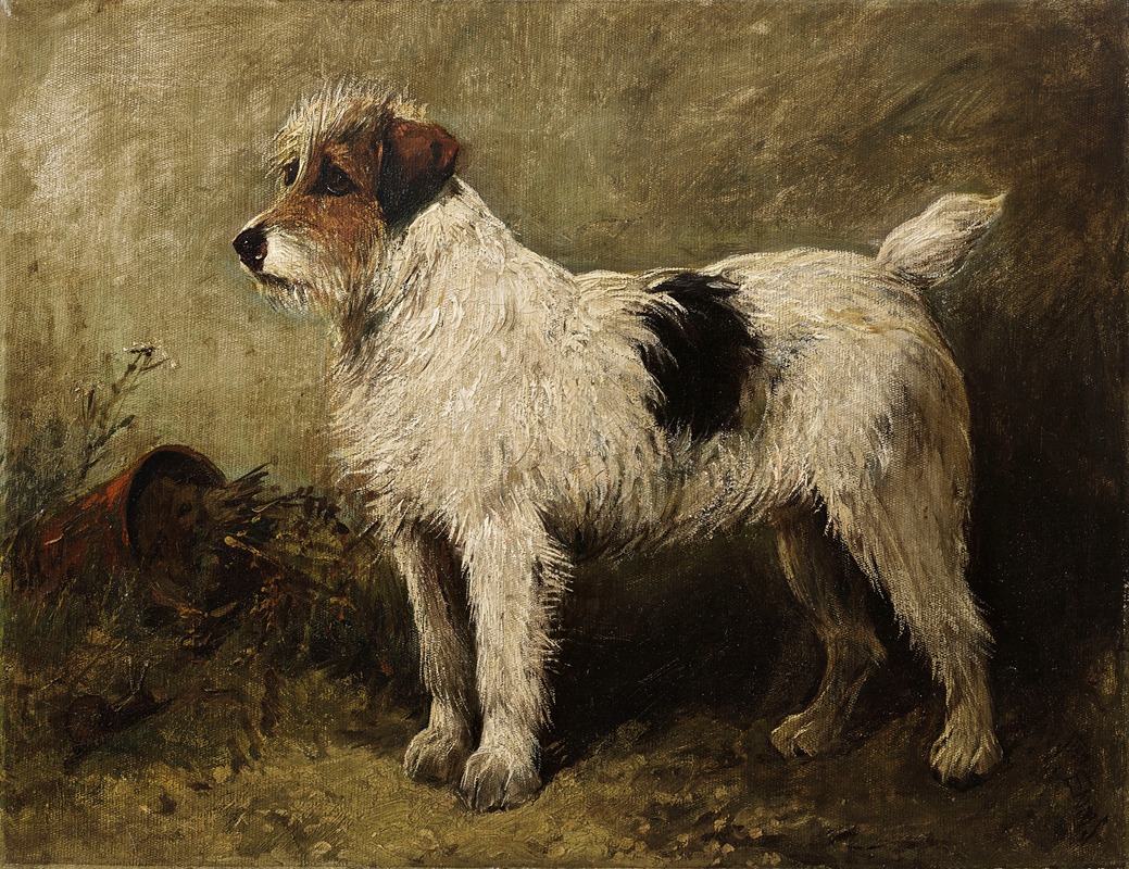 John Emms - Terrier in a Garden
