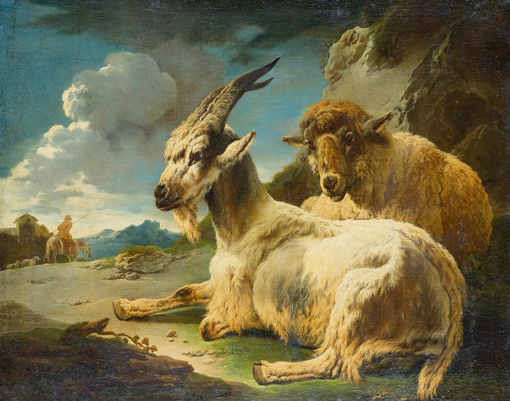 Philipp Peter Roos - Sheep and Goat in a Rocky Landscape