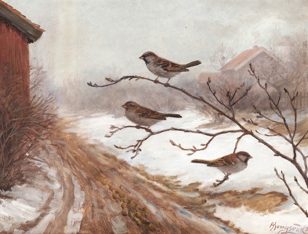 Anders Abrahamsen Kongsrud - A winter scene with birds