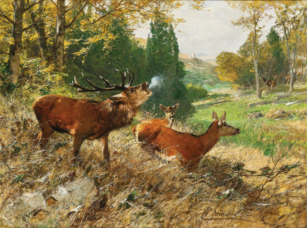 Christian Kröner - Red Deer in a Forest Glade