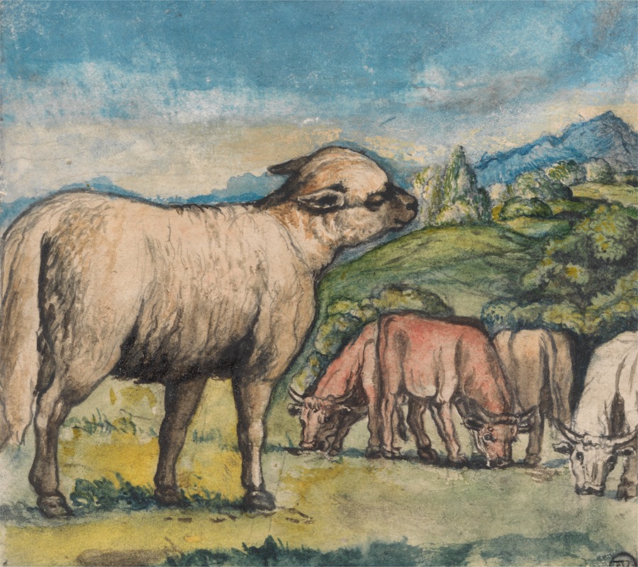Edward Calvert - Lamb and Oxen in a Pastoral Landscape