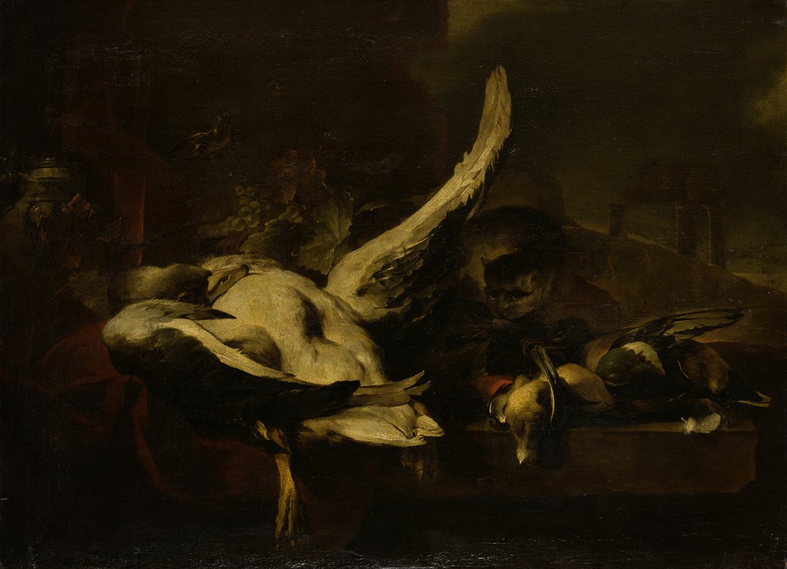 Jan Baptist Weenix - Dead Fowl Being Eaten by a Cat