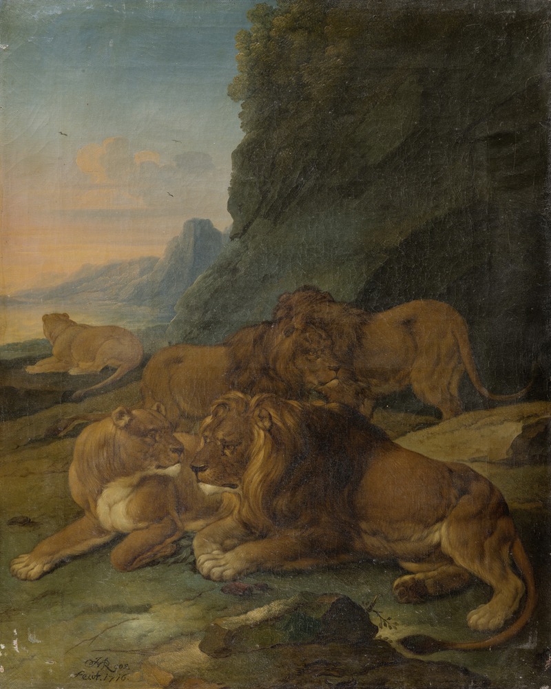 Johann Melchior Roos - Landscape with a Lion Family