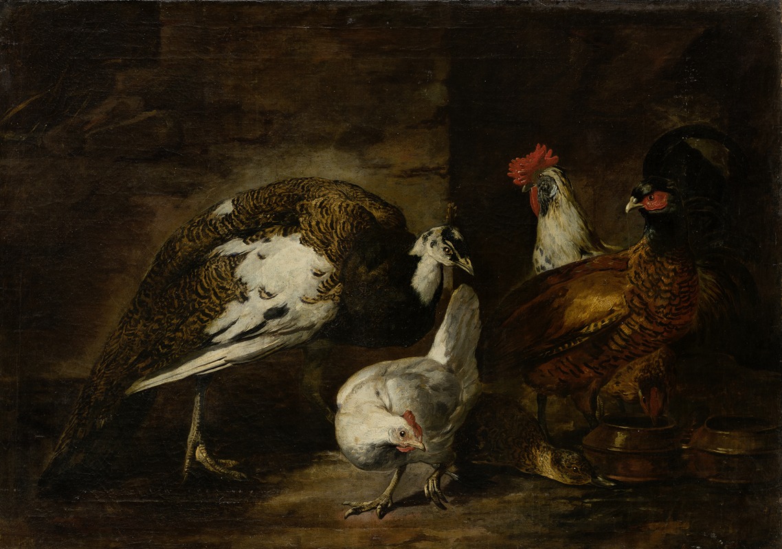 Mario Nuzzi - Poultry Yard with Peacock and Peahen