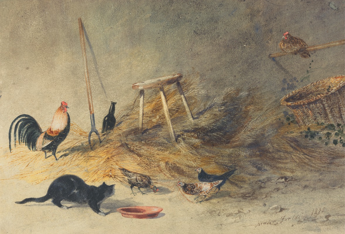 Newton Limbird Smith Fielding - A Cat and Chickens