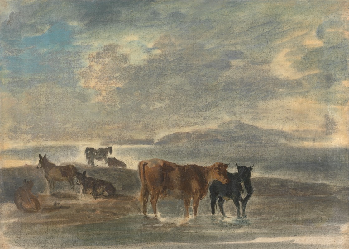 Sawrey Gilpin - Horses and cows in a hilly landscape