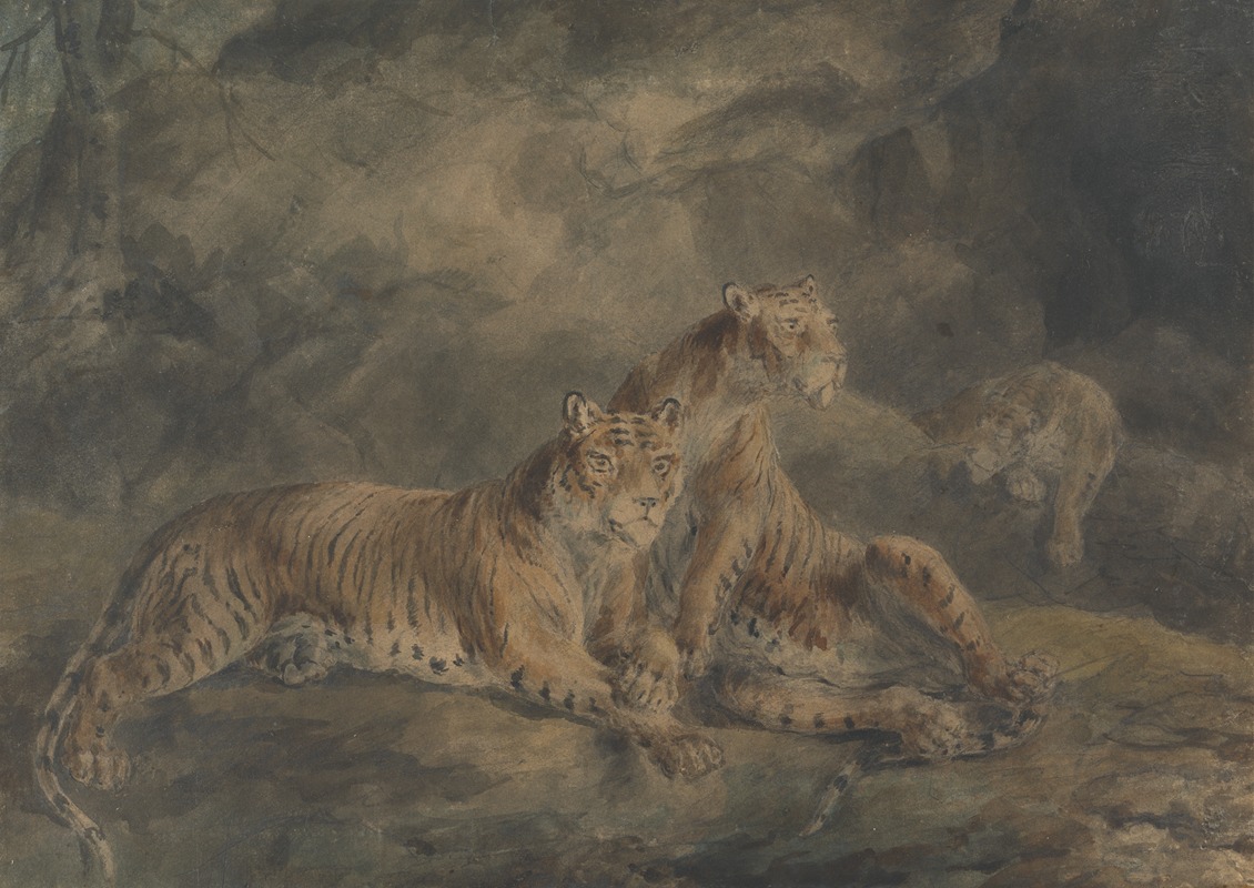 Sawrey Gilpin - Three Tigers in a Rocky Landscape