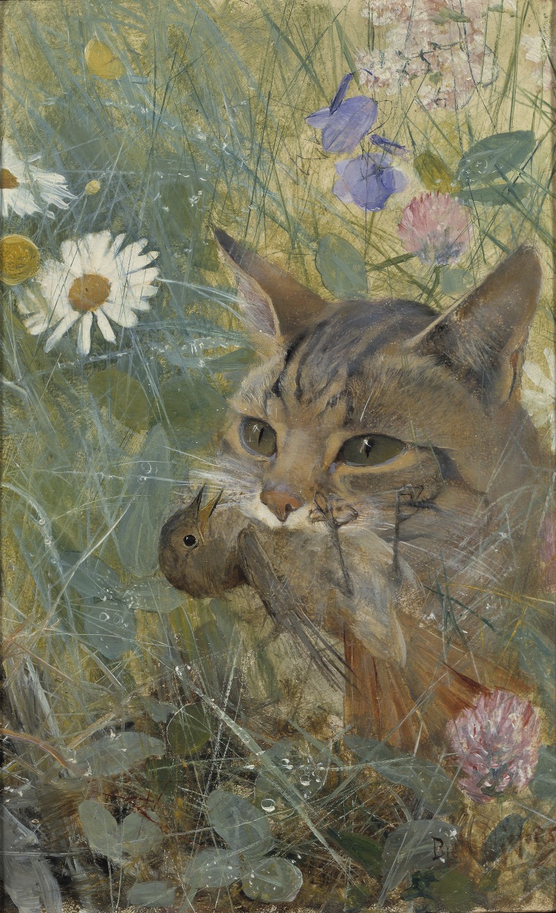 Bruno Liljefors - A Cat with a Young Bird in its Mouth