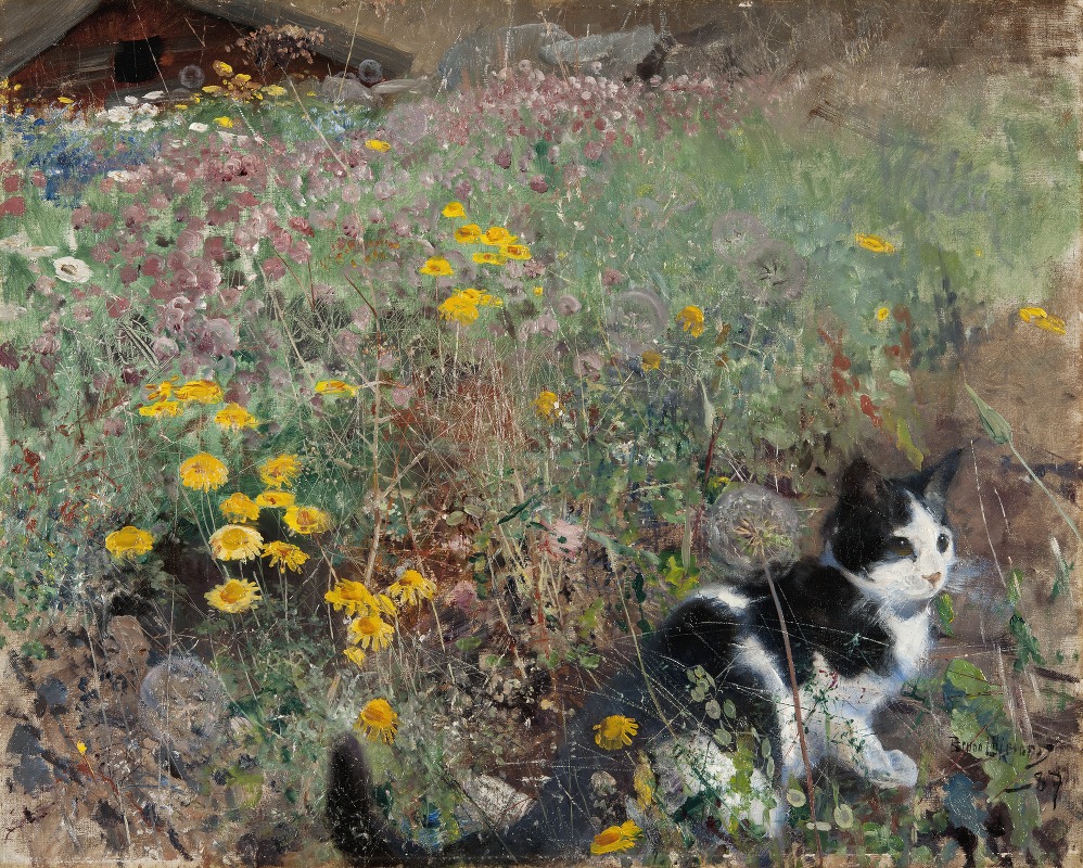 Bruno Liljefors - Cat on a flowery meadow