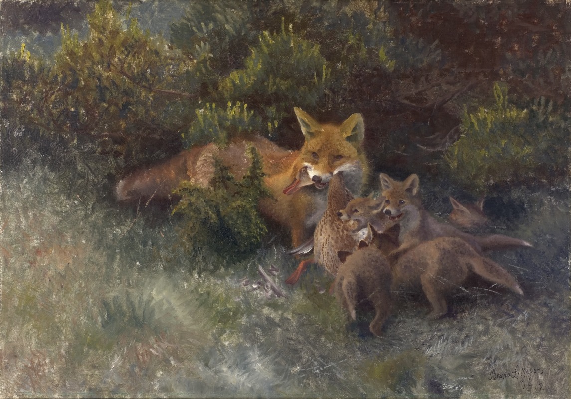 Bruno Liljefors - Fox with Cubs