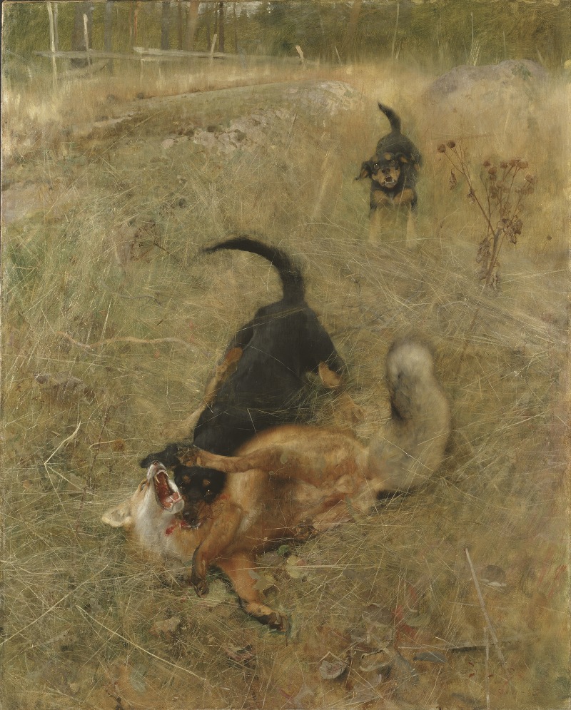 Bruno Liljefors - Swedish Foxhound and Fox