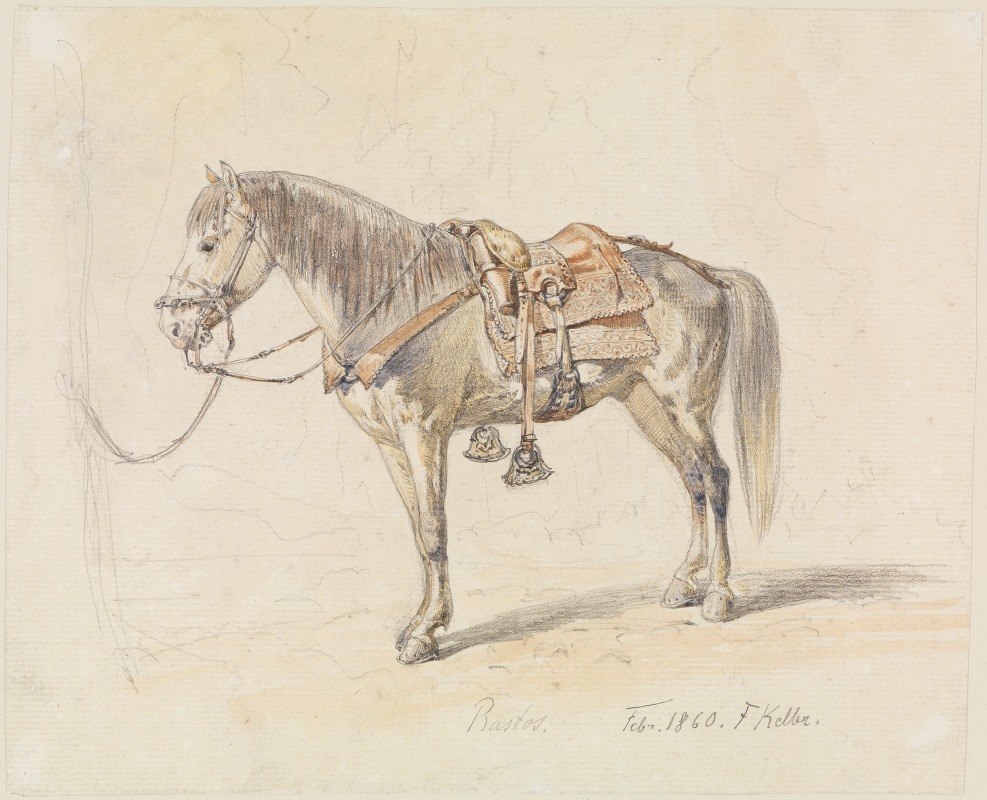 Ferdinand Keller - Studie eines gesattelten Pferdes
