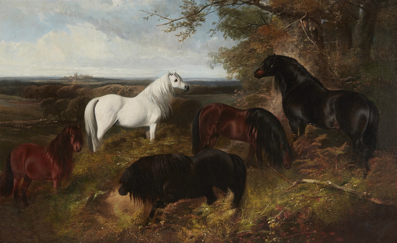Henry Barraud - The Queen’s ponies in Windsor Park, with Windsor Castle beyond