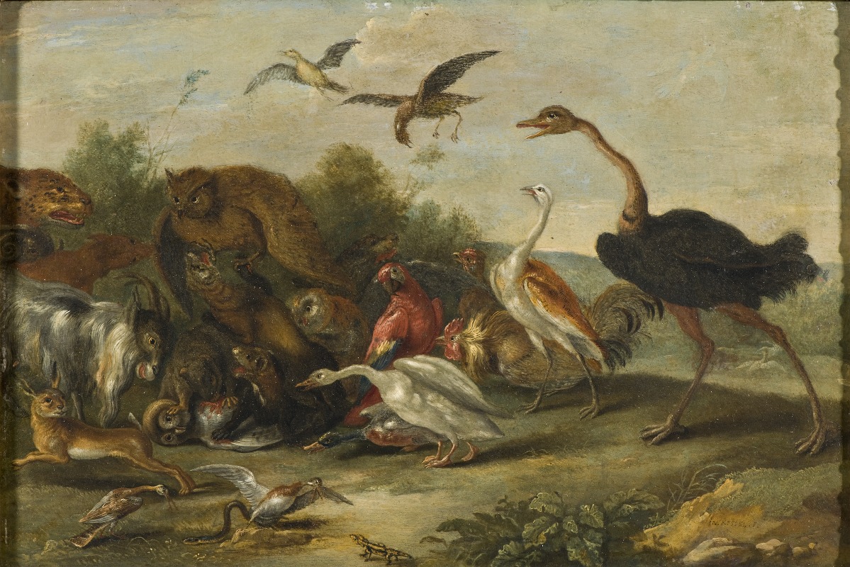 Jan Van Kessel The Elder - Battle between Owls and Quadrupeds