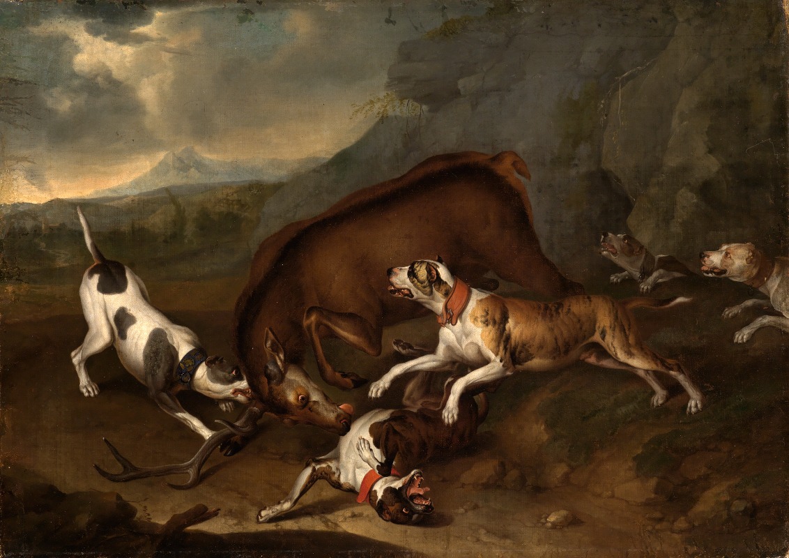Philipp Ferdinand de Hamilton - Hirsch, von Hunden gestellt