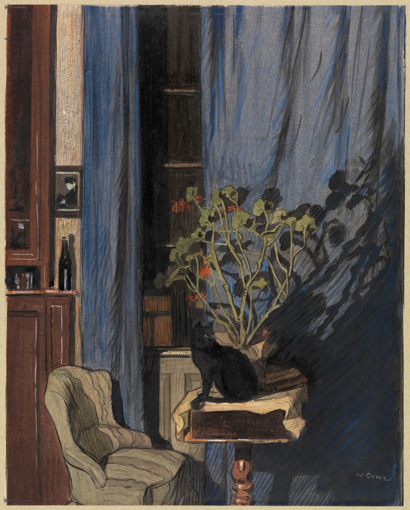 Walter Conz - Interior with black cat