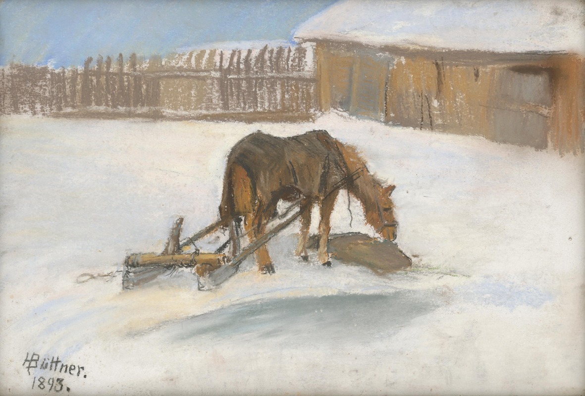 Helene Büttner - Zasnežený dvor s koníkom