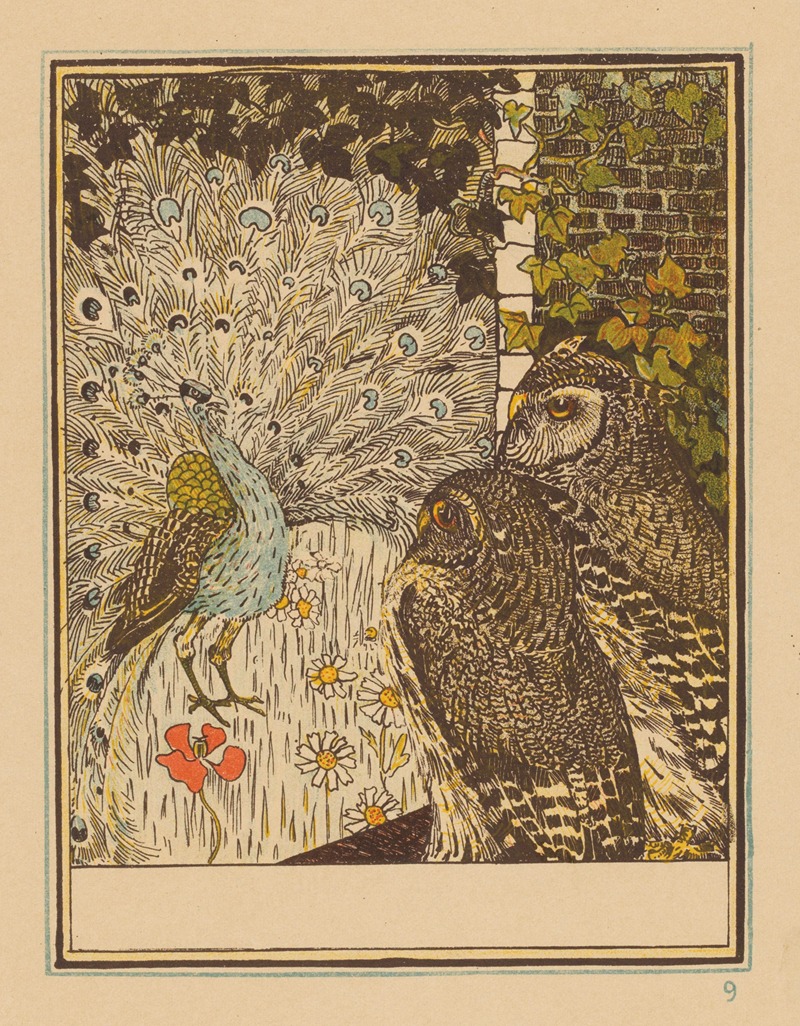 Theo van Hoytema - Pronkende pauw en twee uilen