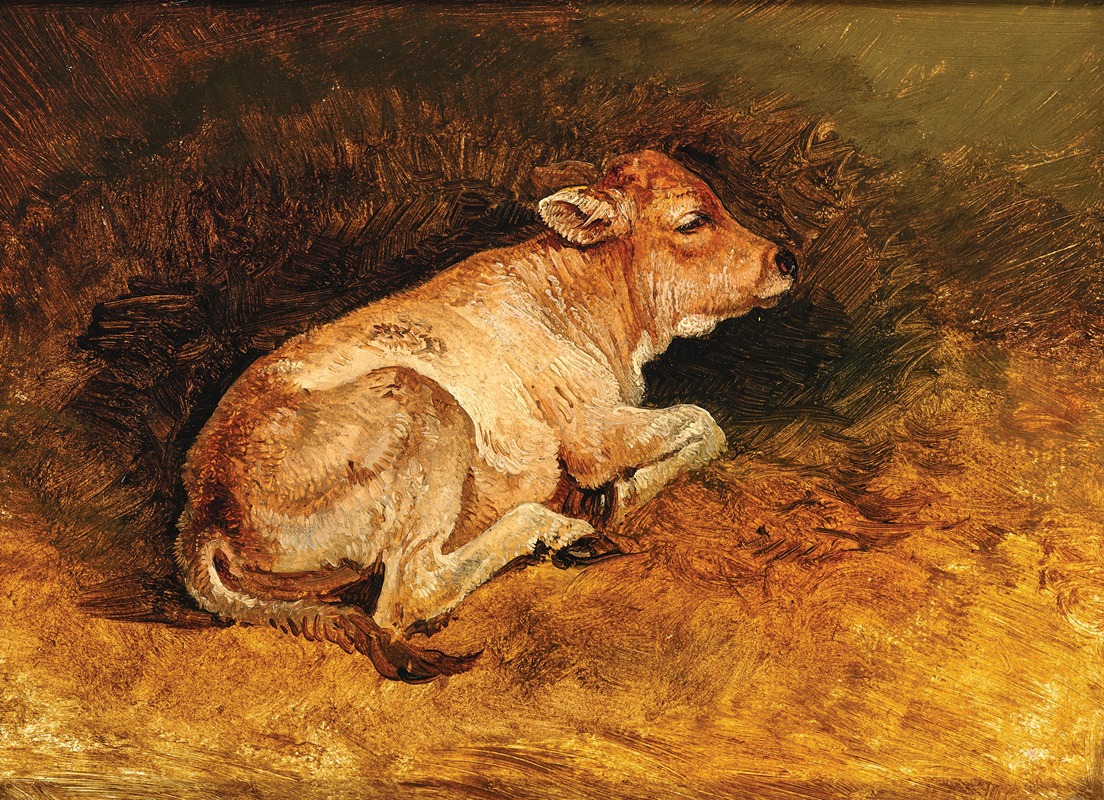 Friedrich Gauermann - A Reclining Calf