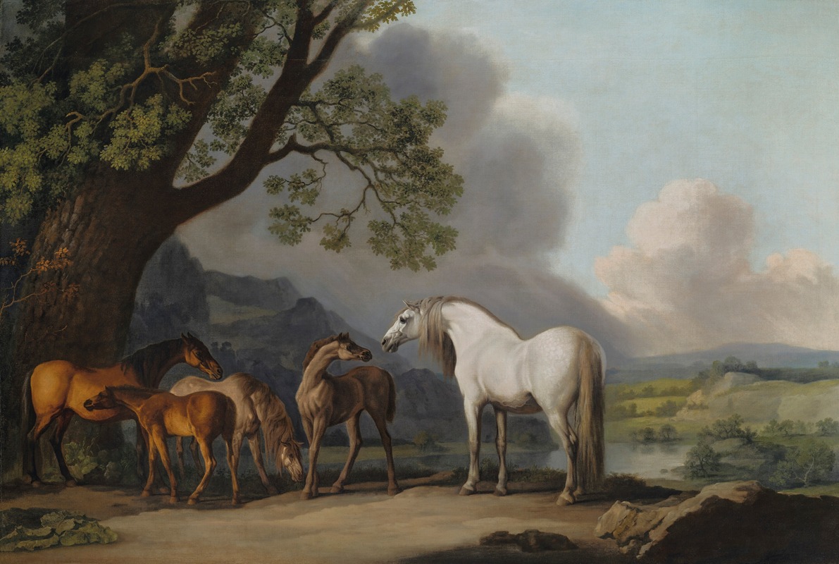 George Stubbs - Mares and Foals in an extensive landscape