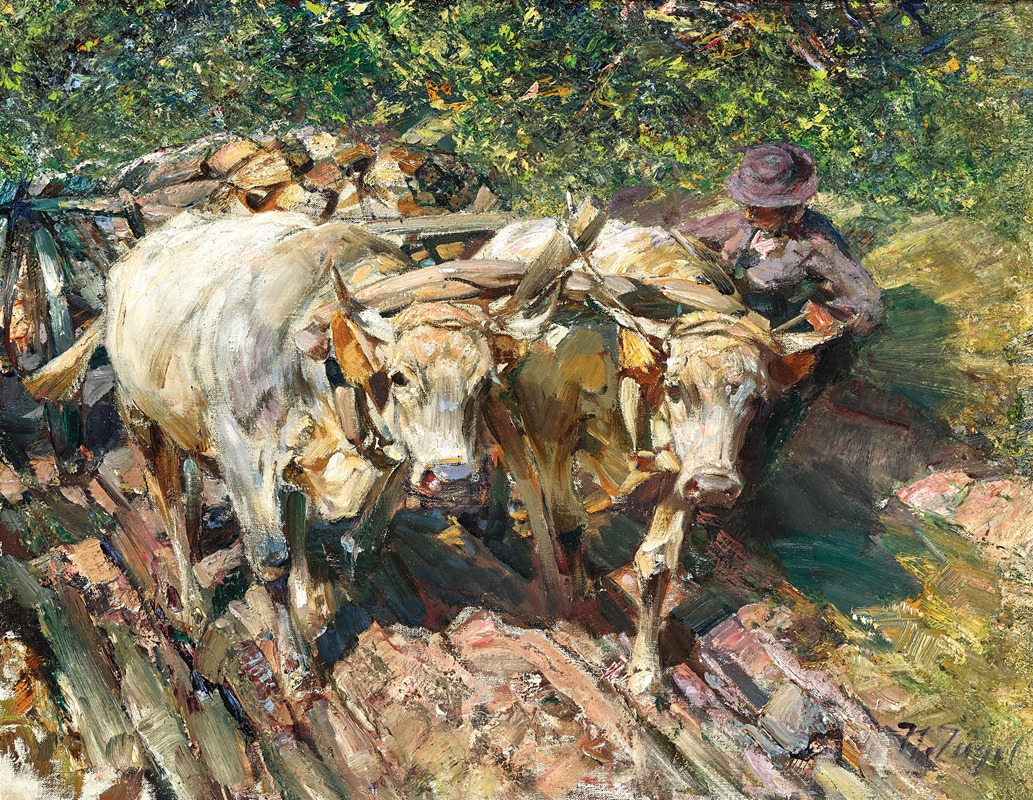 Heinrich Von Zügel - Two Oxen Pulling a Cart in Bolzano, Munich