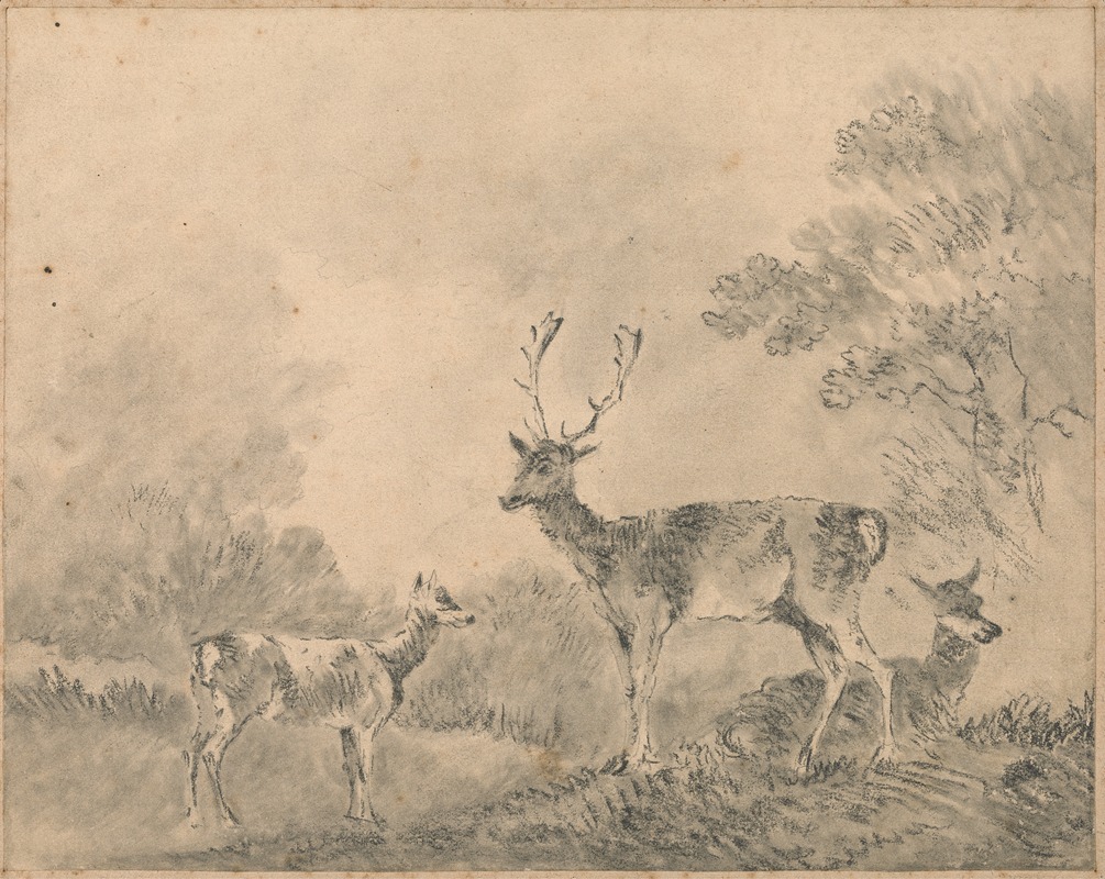 Sawrey Gilpin - Fallow Deer: Stag, Doe and Fawn in a clearing