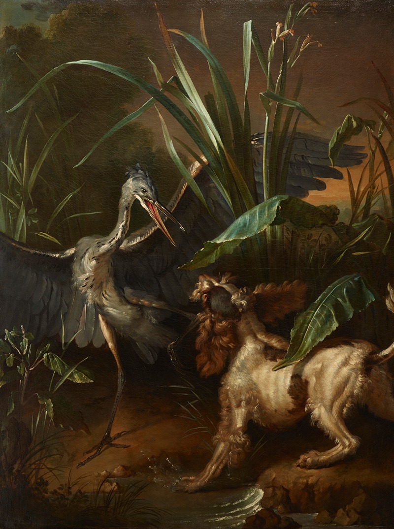 Jean-Baptiste Oudry - Water Spaniel Confronting a Heron 