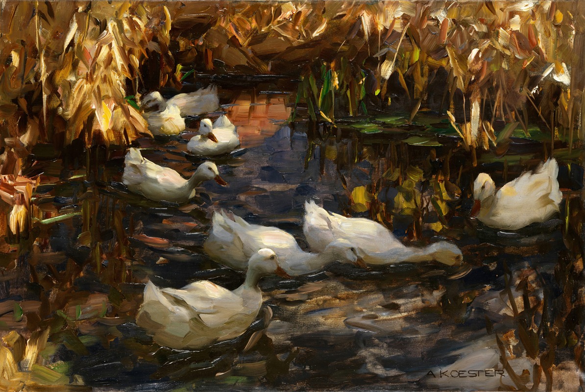 Alexander Koester - Enten am Teichufer