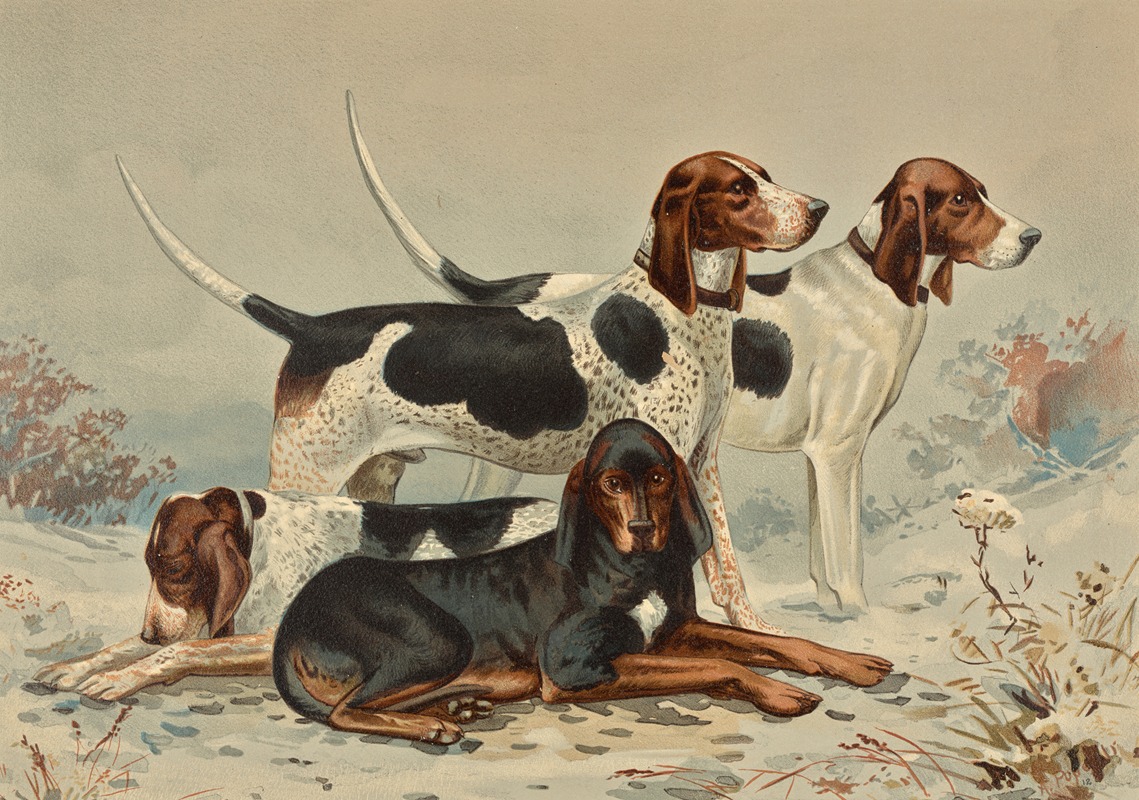 Alexander Pope Jr. - Three Foxhounds with Coonhound