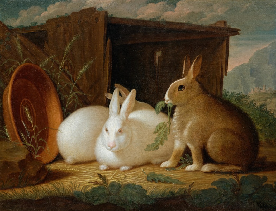 Johann Wenzel Peter - Three rabbits in a landscape