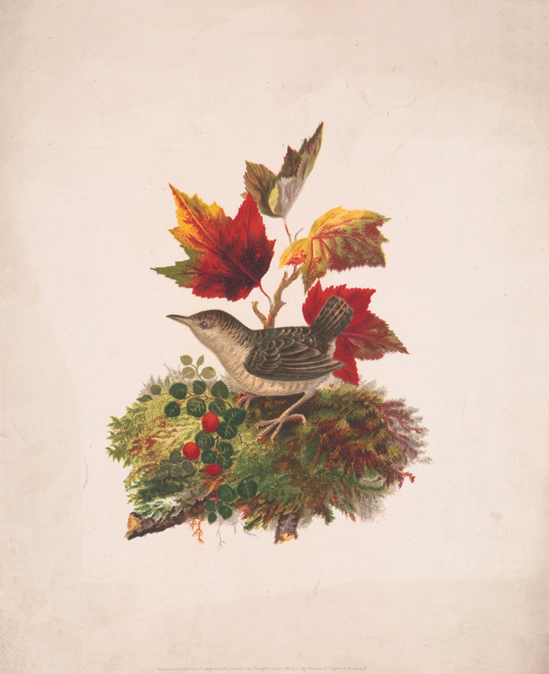 Louis Prang & Co. - Bird with autumn foliage