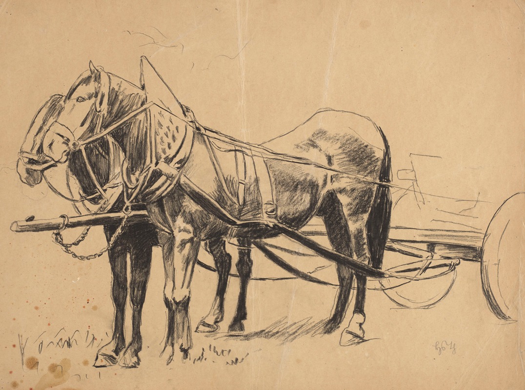 Hans Thoma - Harnessed Team of Horses
