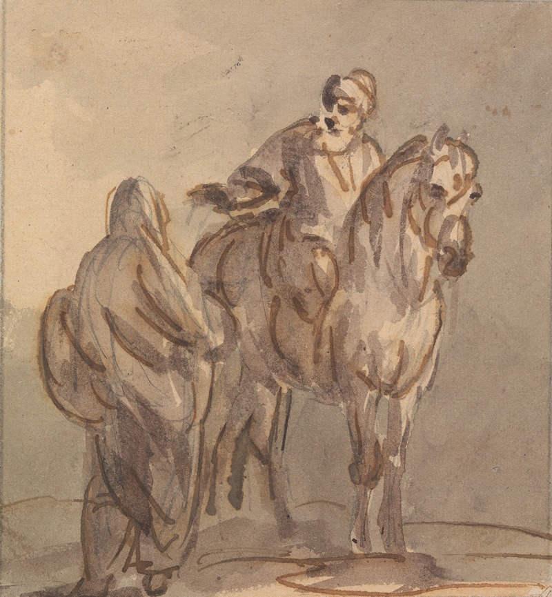 Sawrey Gilpin - Two People: One Standing, One Seated on a Horse