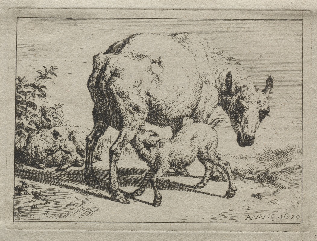 Adriaen van de Velde - The Ewe and Two Lambs