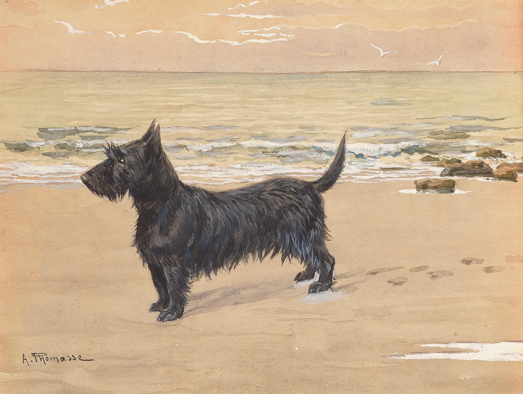 Adolphe Thomasse - A Scottie on the beach