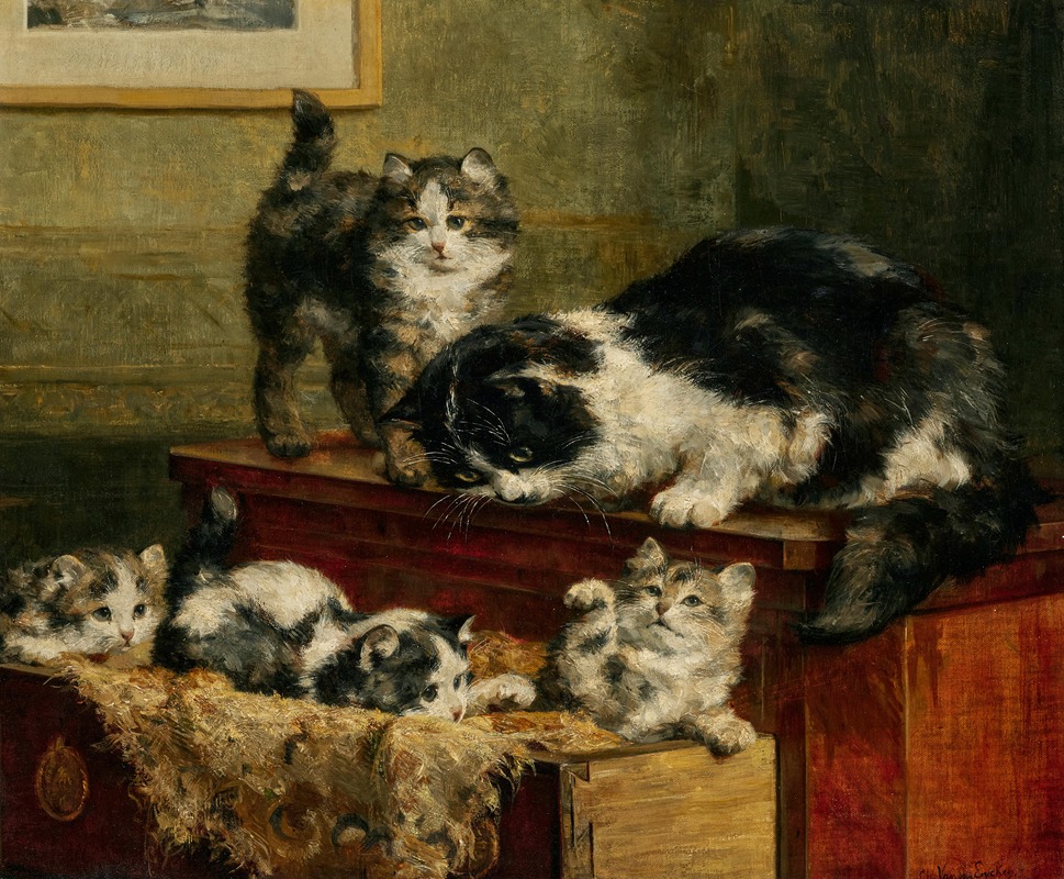 Charles Van Der Eycken - Cats Playing