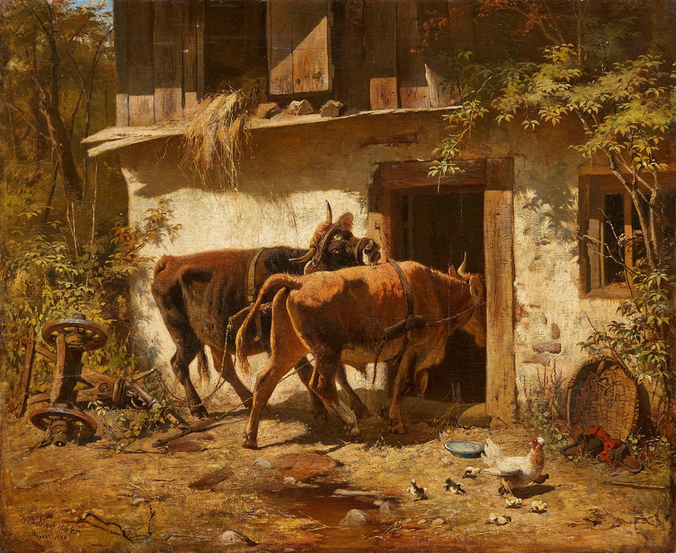 Otto Friedrich Gebler - Bauernhof mit Ochsengespann
