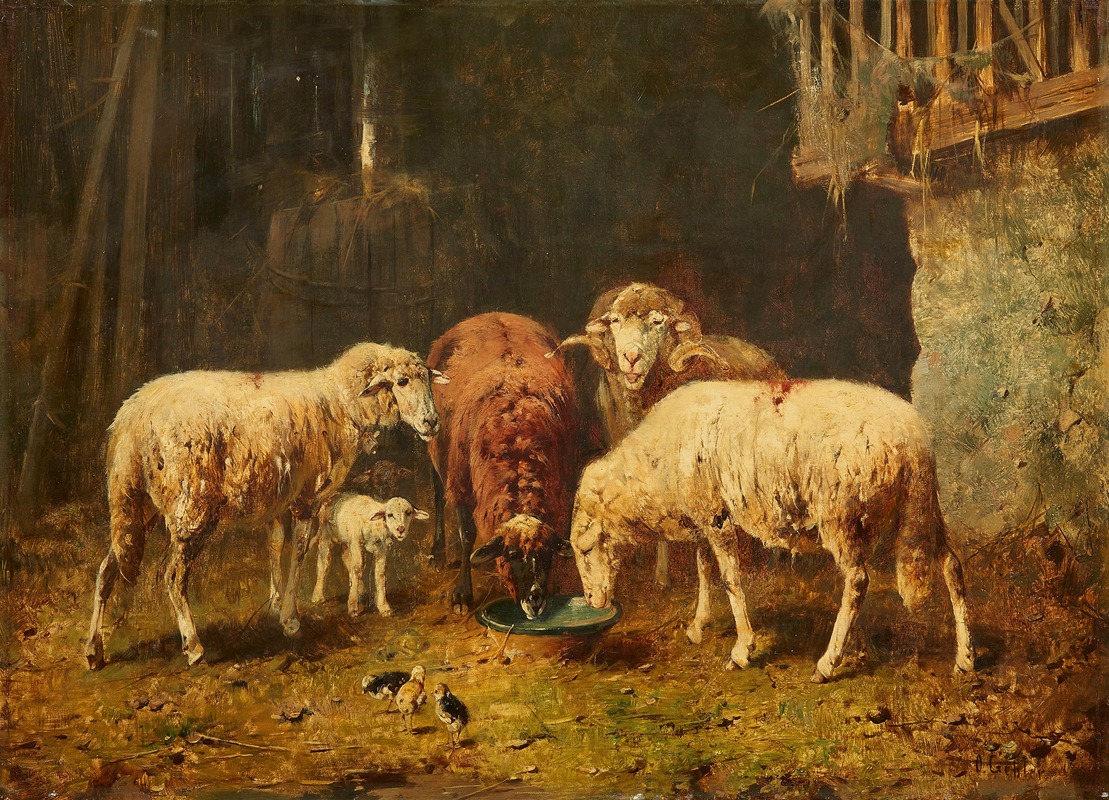 Otto Friedrich Gebler - Schafe in einem Stall