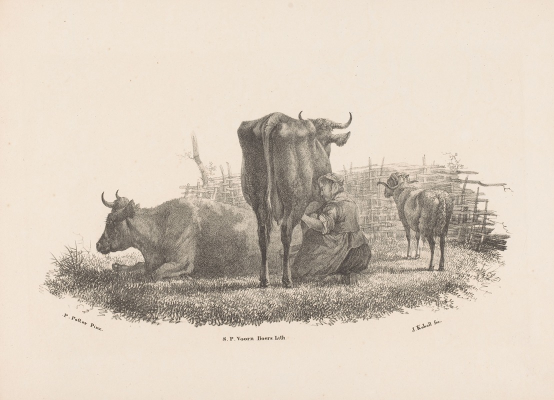 Jan Kobell III - Melkende boerin, twee koeien en een ram