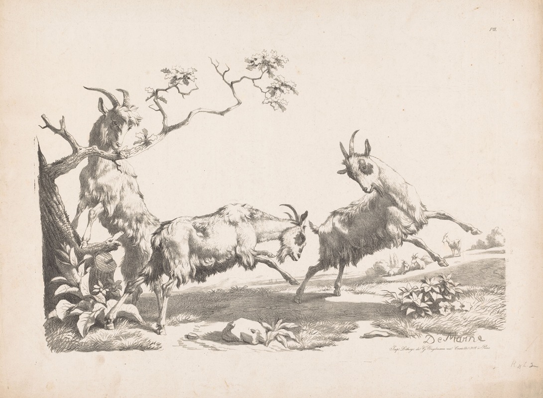 Jean-Louis Demarne - Three goats in a landscape