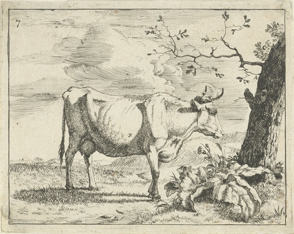 Marcus de Bye - Staande koe bij boom
