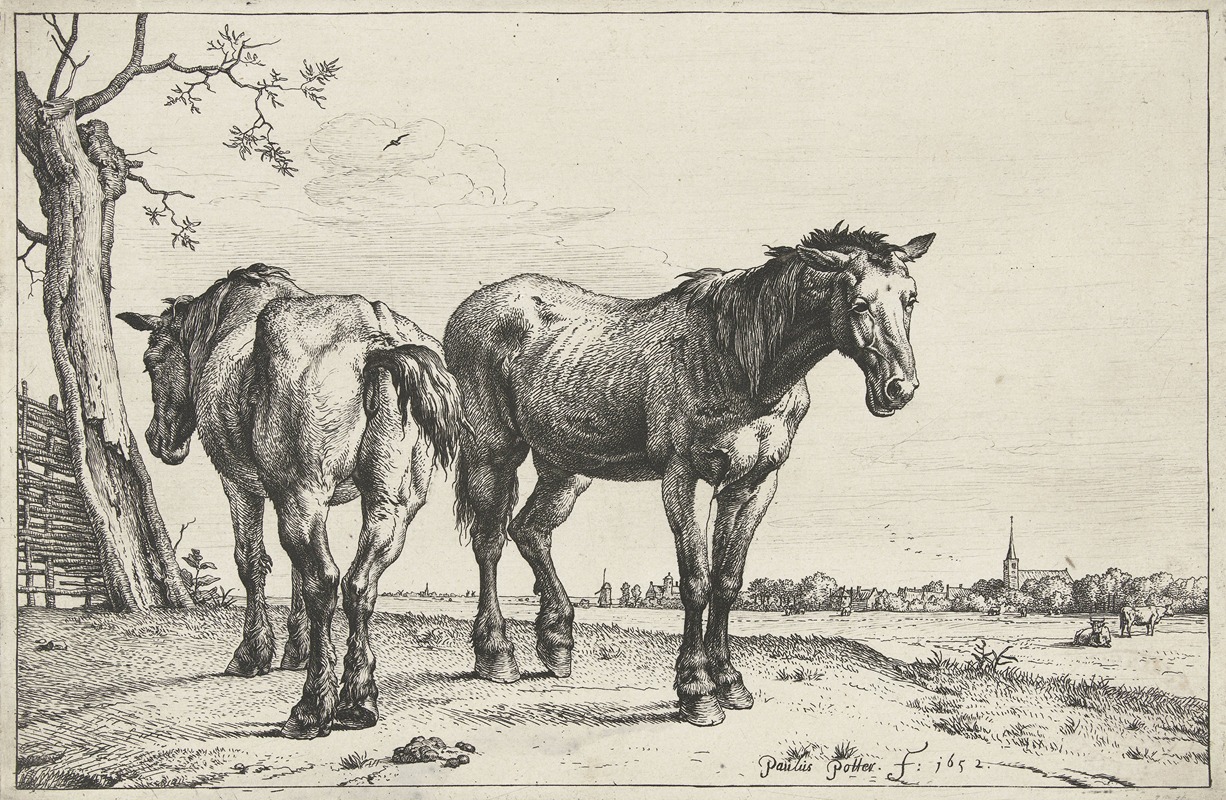 Paulus Potter - Twee ploegpaarden Paarden