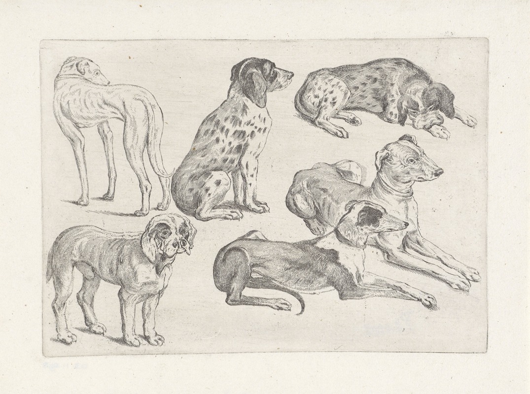 Wenceslaus Hollar - Six hunting dogs